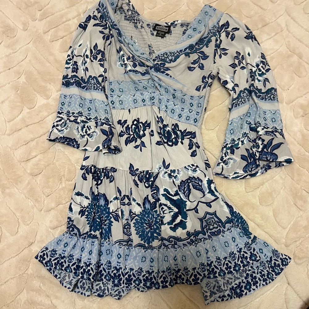 Angie Blue and White Floral Blouse